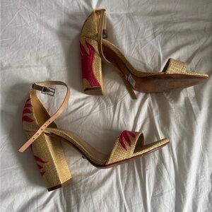 SCHUTZ Woven Tropical Block Heels